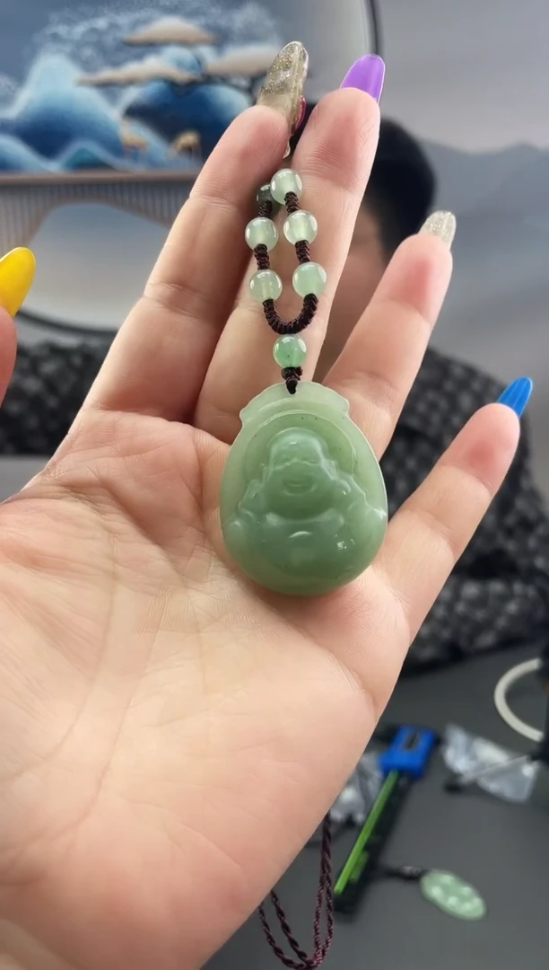未镶嵌密玉绿佛公带半链密玉（石英质玉）密玉绿佛公带半链