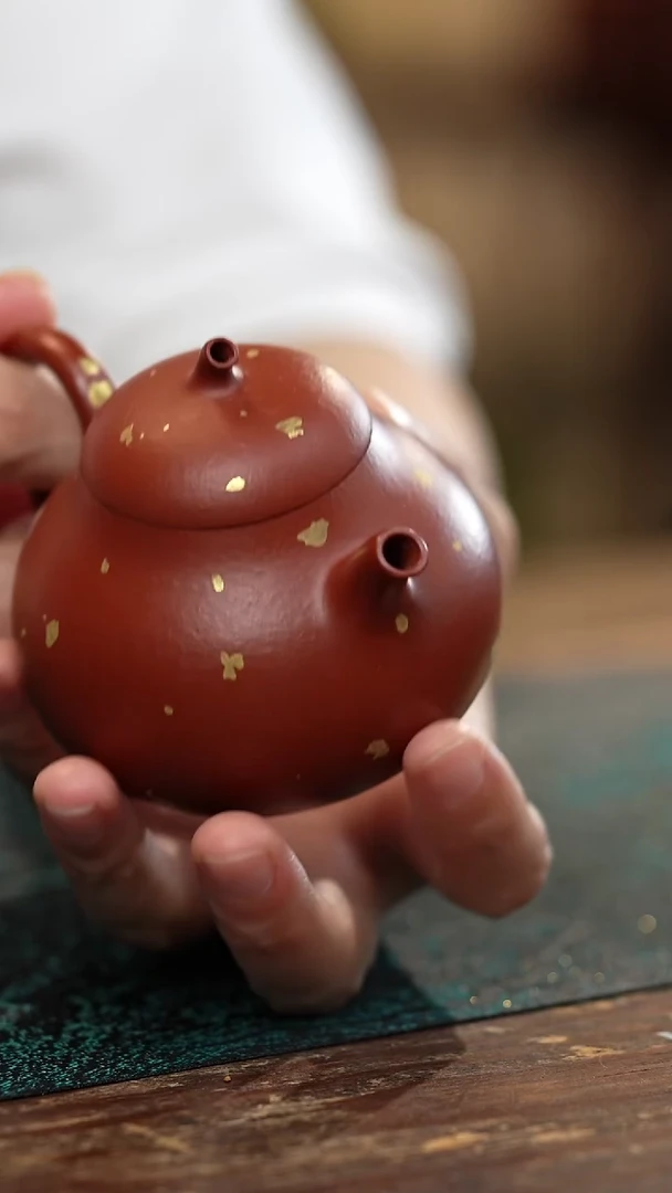 茶壶紫砂朱泥描金小茄瓜