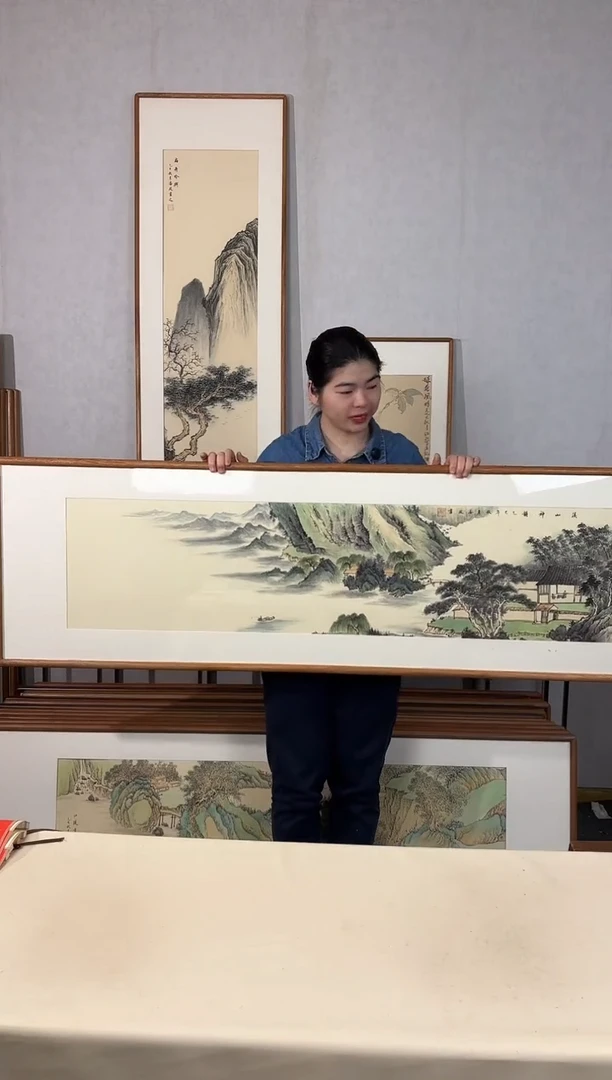 国画手绘*溪山神韵*52*172cm带框发货