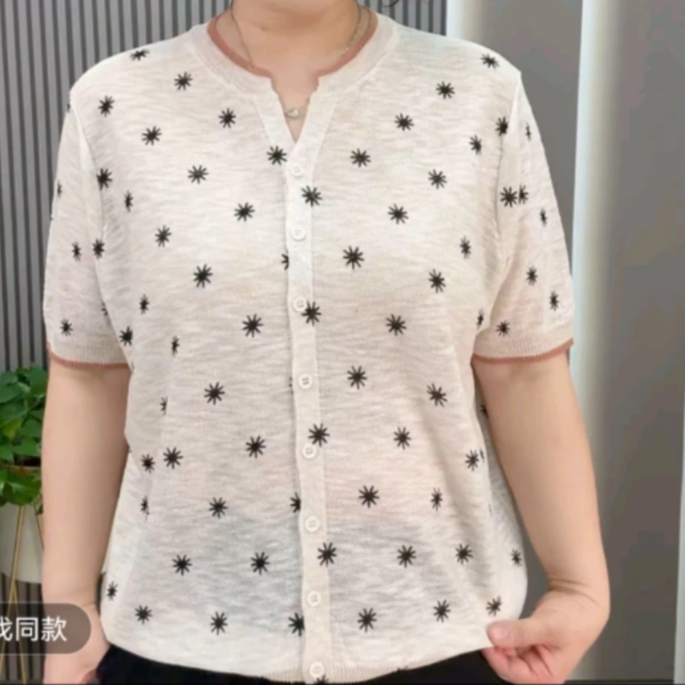 时尚妈妈休闲小衫2025夏季新款高档气质洋气轻奢潮流弹力大码上衣