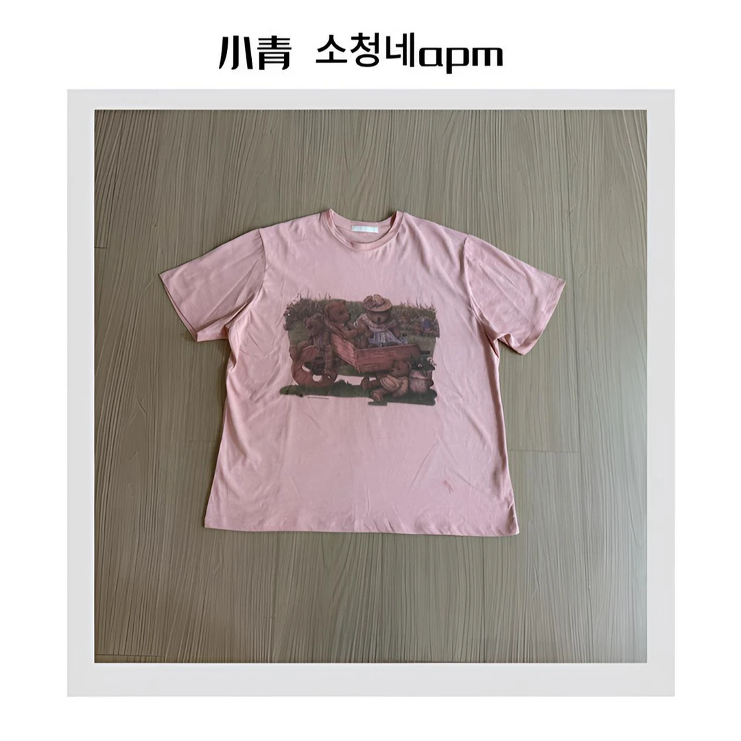 韩国东大门 SELF/木板车小花熊T恤