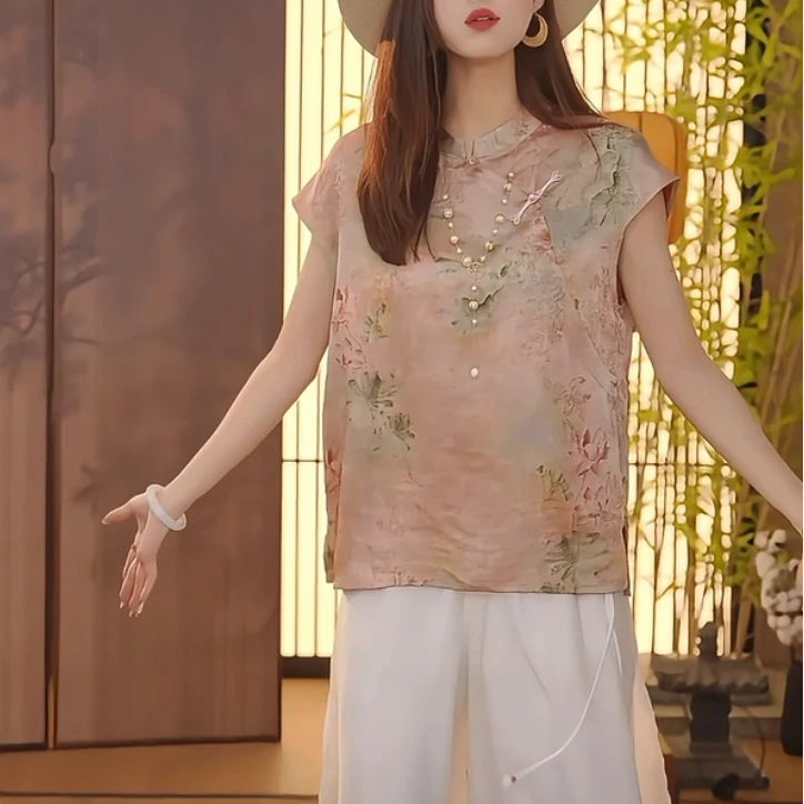 新中式气质立领唐装短袖上衣女装2025夏季新款百搭休闲超好看小衫