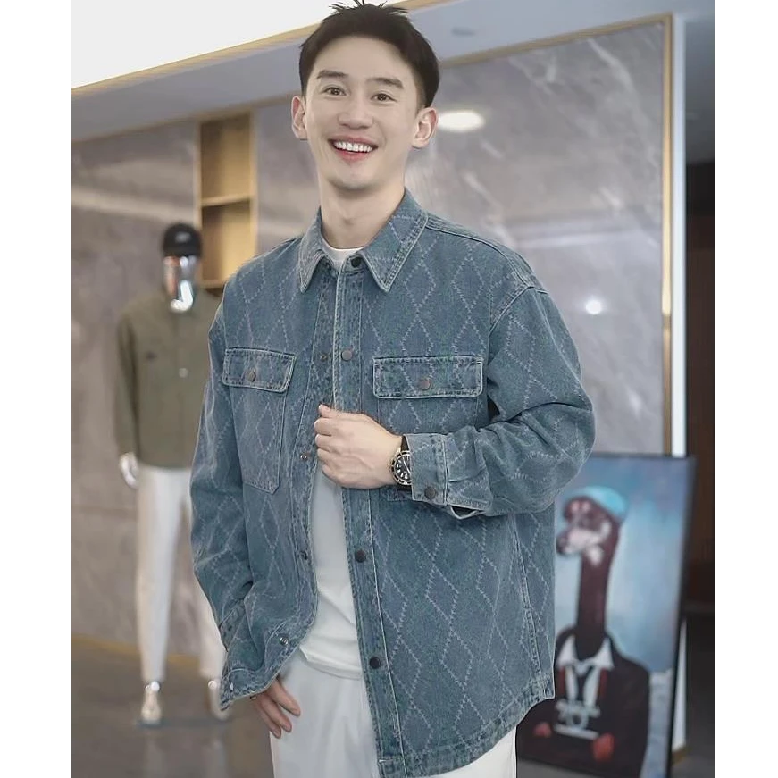 新款复古老花牛仔外套男士长袖休闲时尚百搭帅气宽松复古803