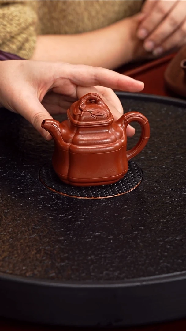 茶壶紫砂杨菲 四方竹鼎50 杨氏朱泥 150毫升