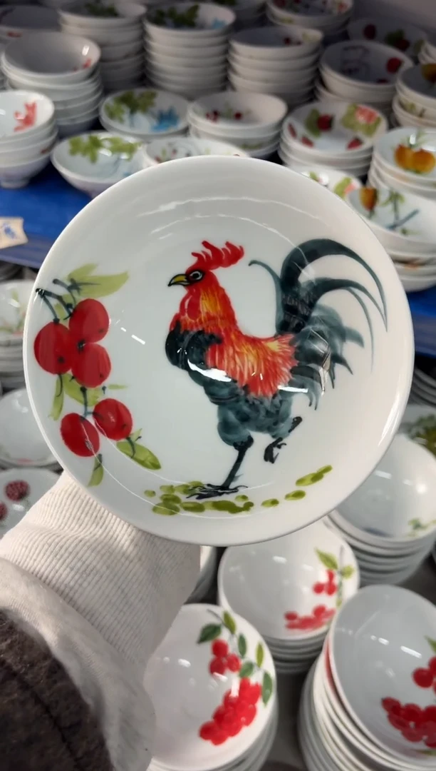 瓷片景德镇高温陶瓷食品级手绘釉中彩-斗笠碗