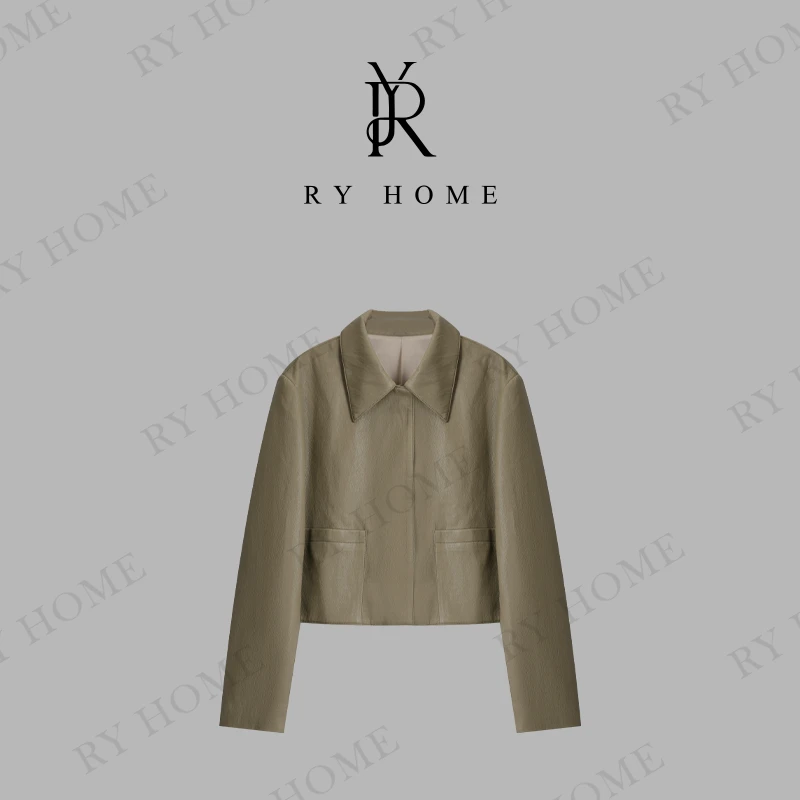 【容雨RYHOME】进口植物蛋白皮＋春款复古翻领纯色皮衣外套251W2205