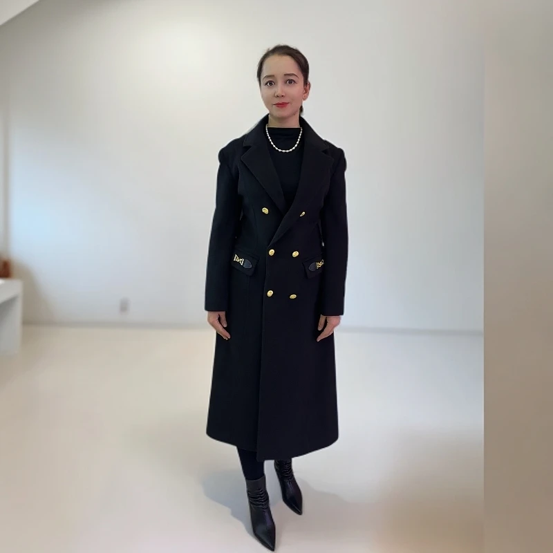 春季新款2025宽松百搭时尚气质中长款双面新款毛呢大衣韩版双排扣