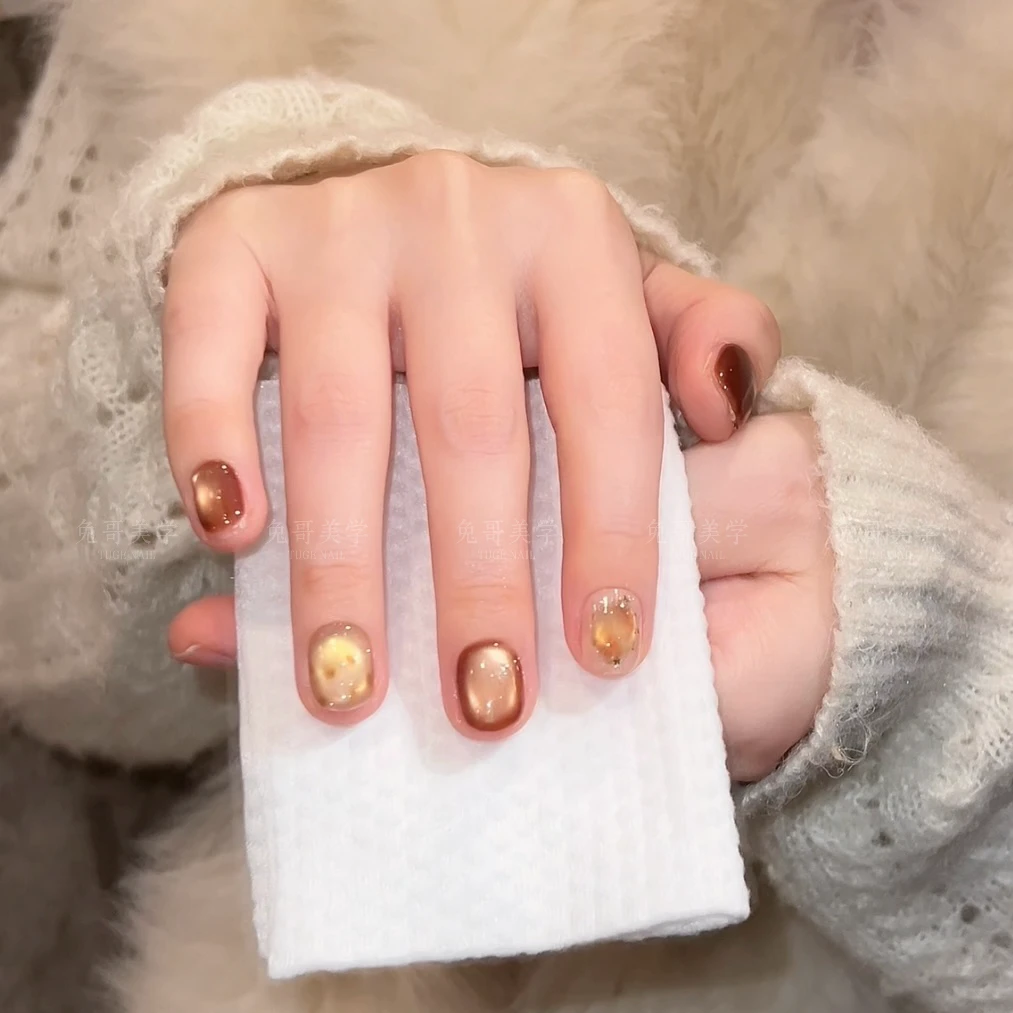 新款2-TugeNail高定冬晕染豹纹斑点美甲清透干净显白猫眼穿戴甲