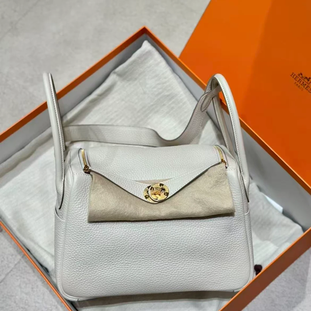 99新 Hermes/爱马仕 lindy26纯白金扣tc皮单肩包