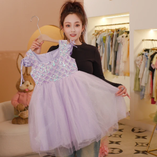 25020003女童夏季新款时尚洋气舒适甜美女孩蕾丝公主连衣裙