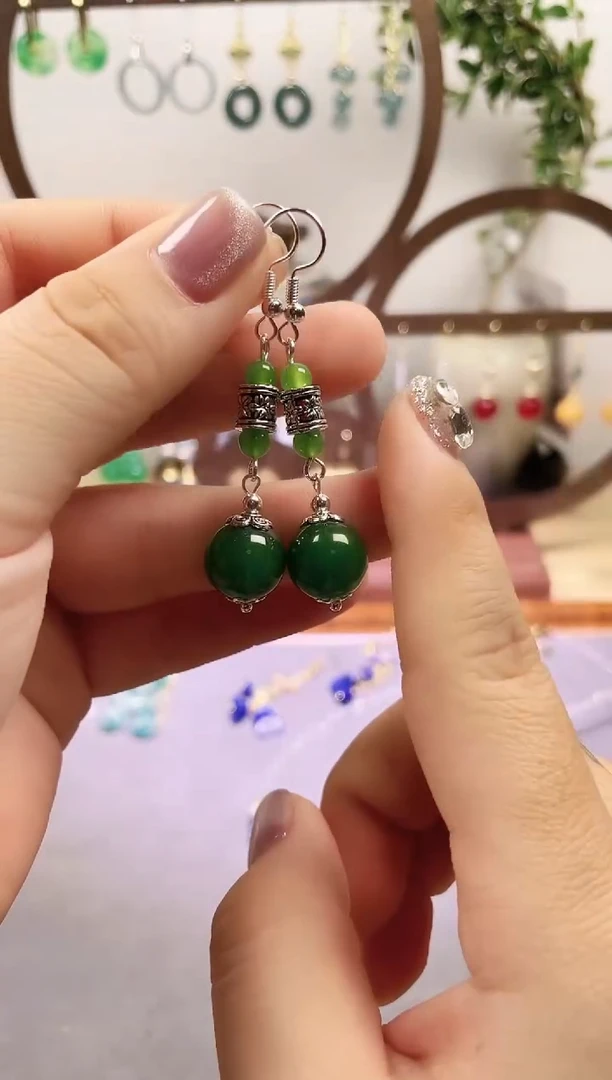 银S925镶嵌和田玉耳饰442000