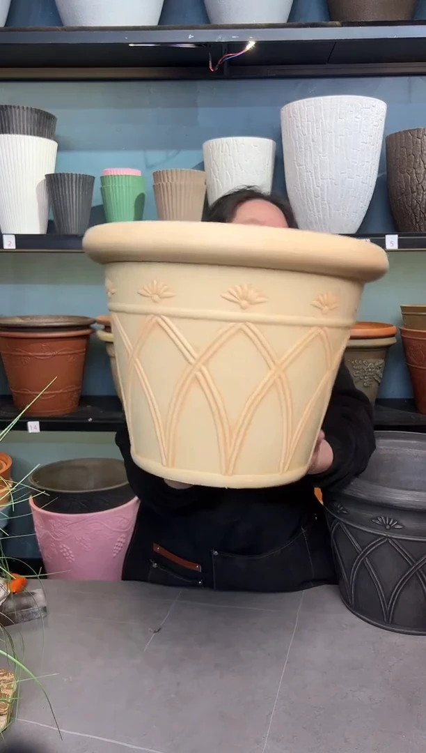 40*33/MA43/象牙色手工浮雕强体花盆