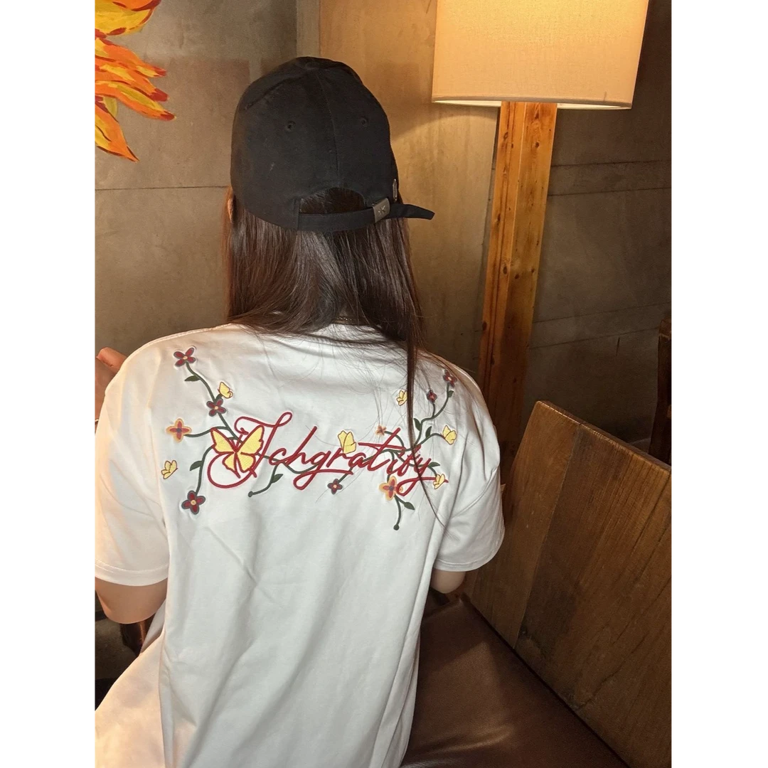 美式复古花卉刺绣短袖t恤女夏季圆领半袖情侣宽松百搭潮流上衣ins