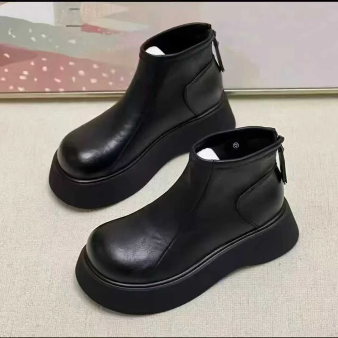 【现货+运费险】A秋冬加绒加厚增高圆头皮面勃肯鞋厚底低帮棉鞋