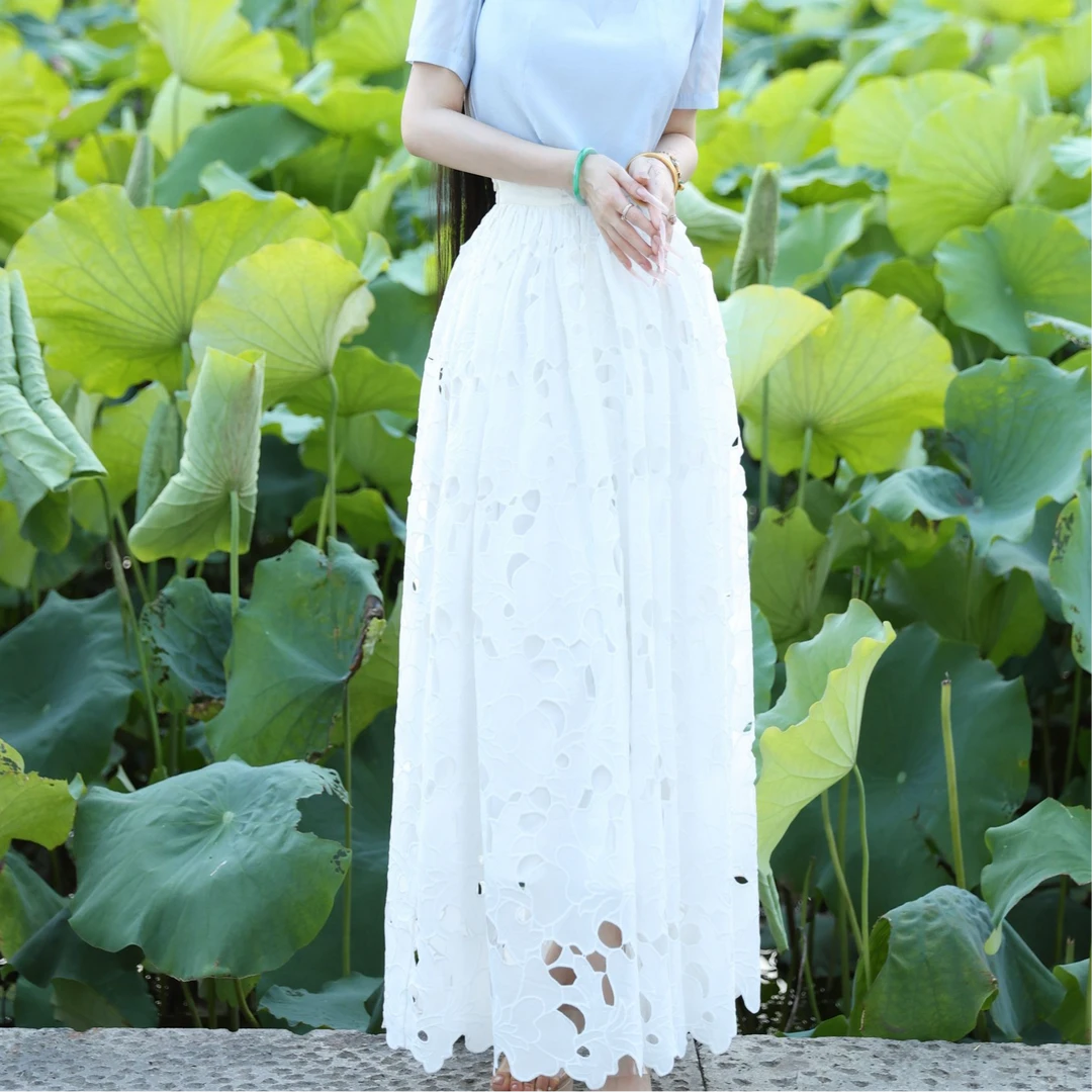 2025夏季新款 原创牛奶丝水溶镂空绣重工半裙