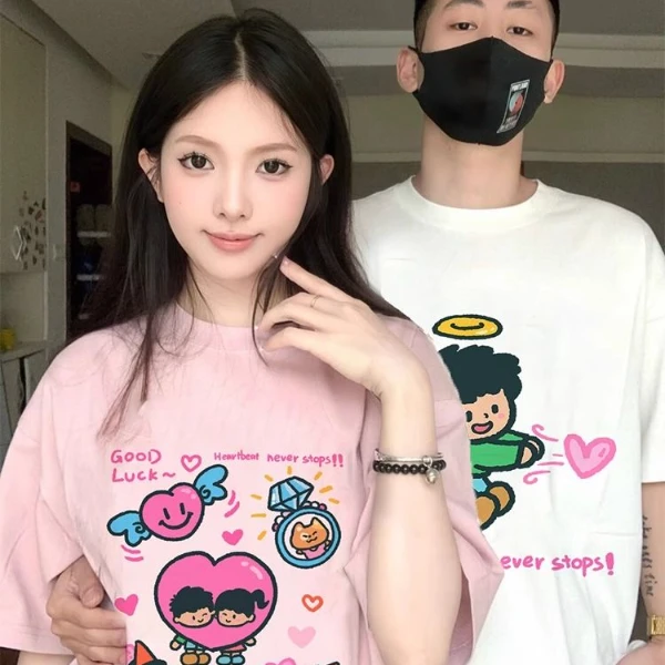 情侣装夏天款一男一女情侣短袖t恤2025新款爆款宽松纯棉T恤高级感