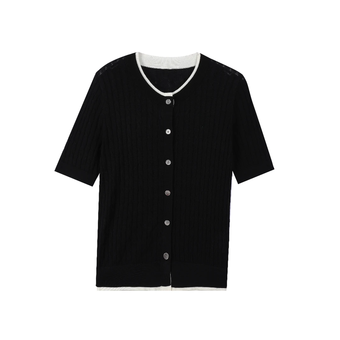 2389【拉夫订单】毛针织衫短袖上衣镂空夏季女装时尚中袖百搭复古