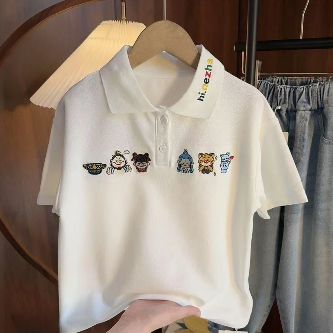 【现货高定珠地哪吒重工刺绣】2025新款儿童POLO衫百搭时尚短袖T恤