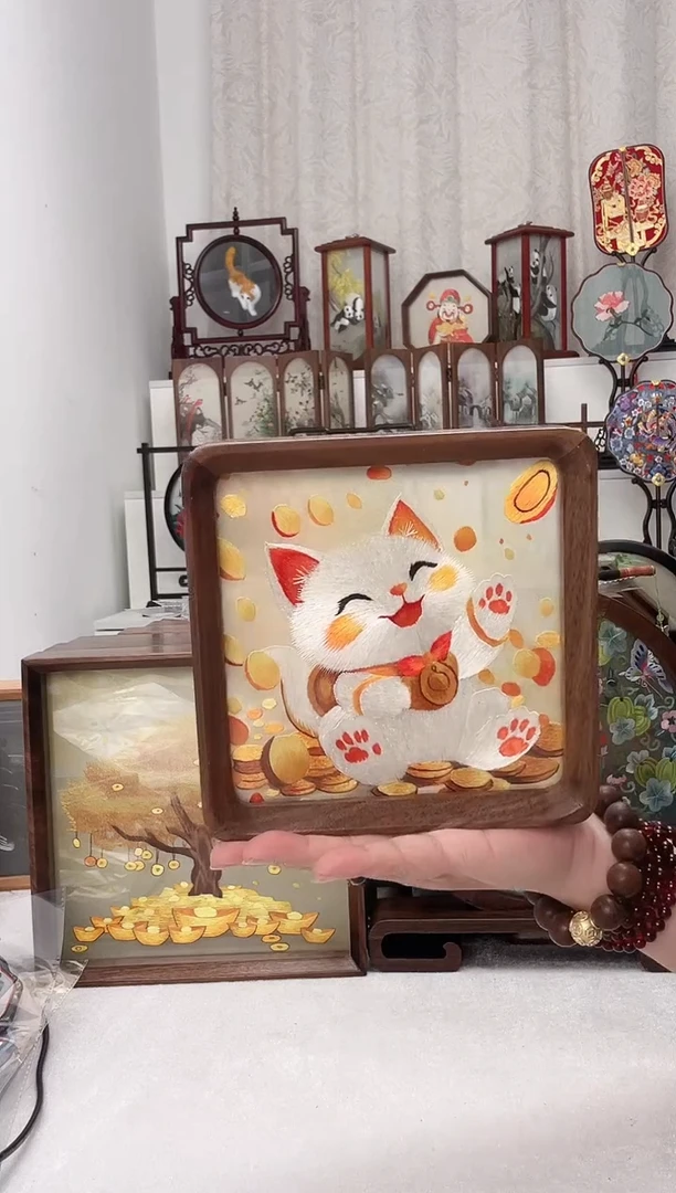 扇子苏绣作品手工小镜子