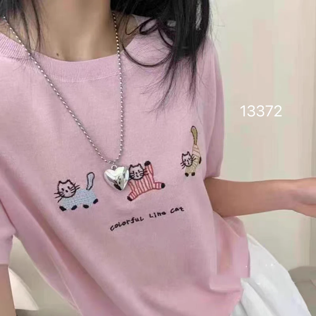 13372（部分无水洗唛，介意慎拍）WANGDAN新款三只猫刺绣短袖