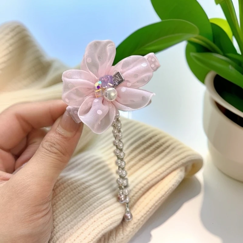 FUXI/福熙精品水晶手工粉色单花流苏六公分压夹（对）1136