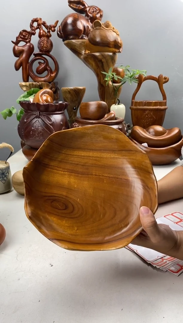 香樟木A20三足荷叶果盆/尺寸