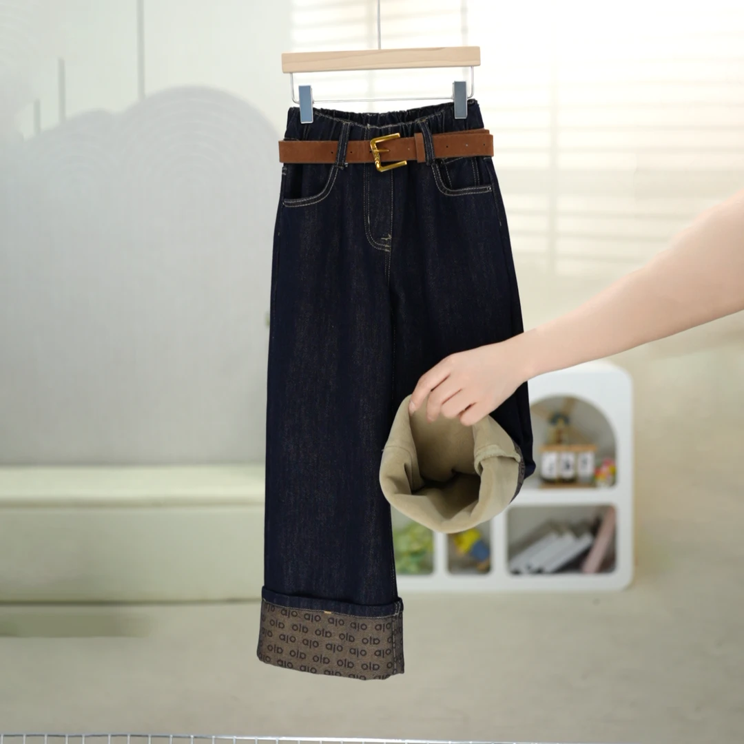 【不掉色，高品质】女童加绒牛仔裤秋冬新款休闲裤直筒宽松百搭