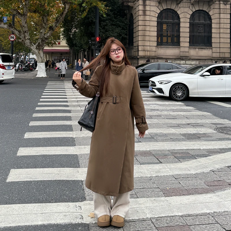 盈盈&南岛风大码女装胖mm设计感立领中长款显瘦羽绒服女冬ZYY1321