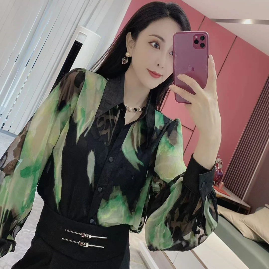 时尚晕染透纱衬衫98286