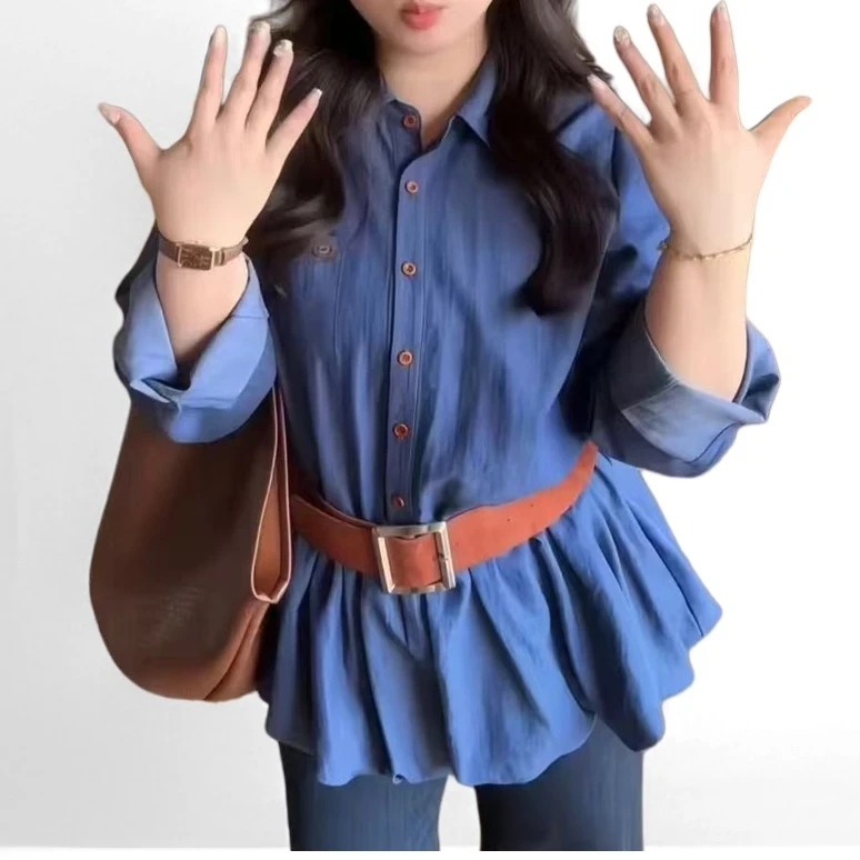 大宝家《俏皮小姐》宽松减龄花苞衬衫女秋装韩版气质仿上衣仿衬衫