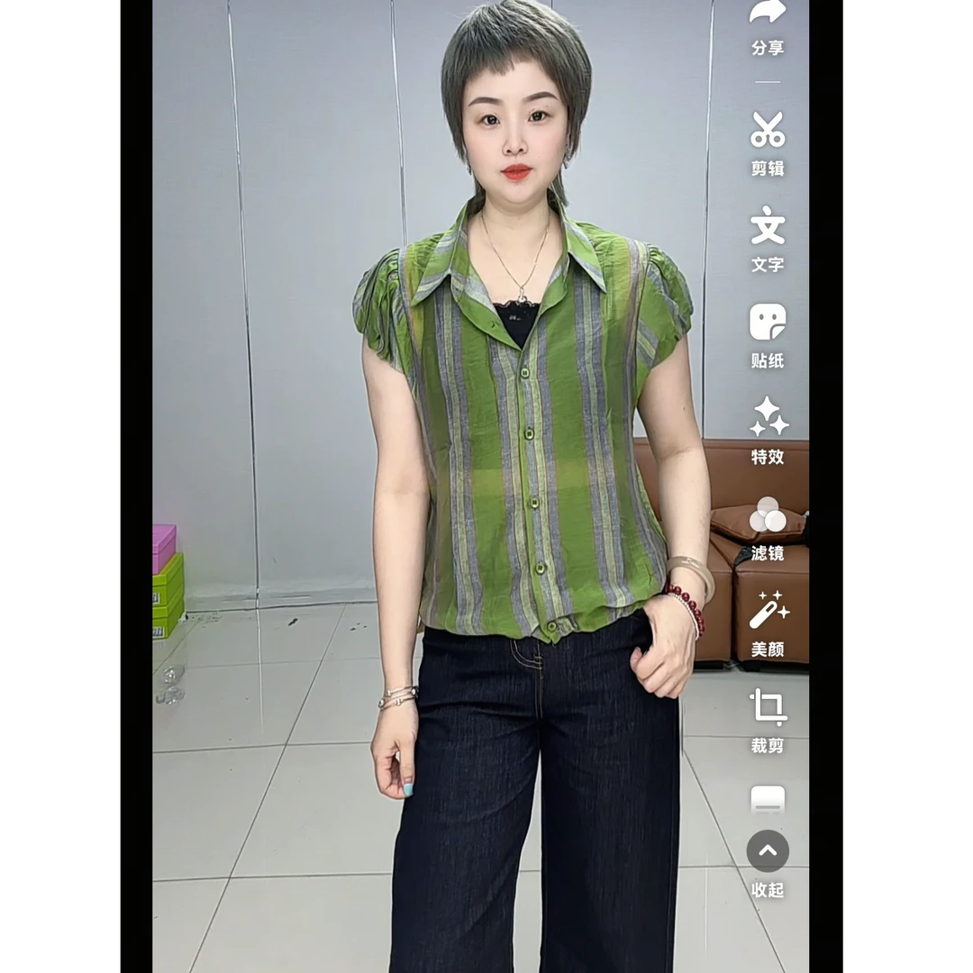 小施家气质特色袖轻爽遮肉显瘦高货衬衫55859