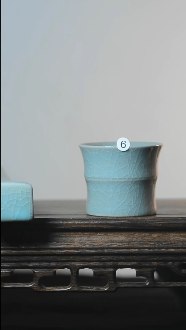 6号竹节杯手工微瑕清凉寺汝瓷