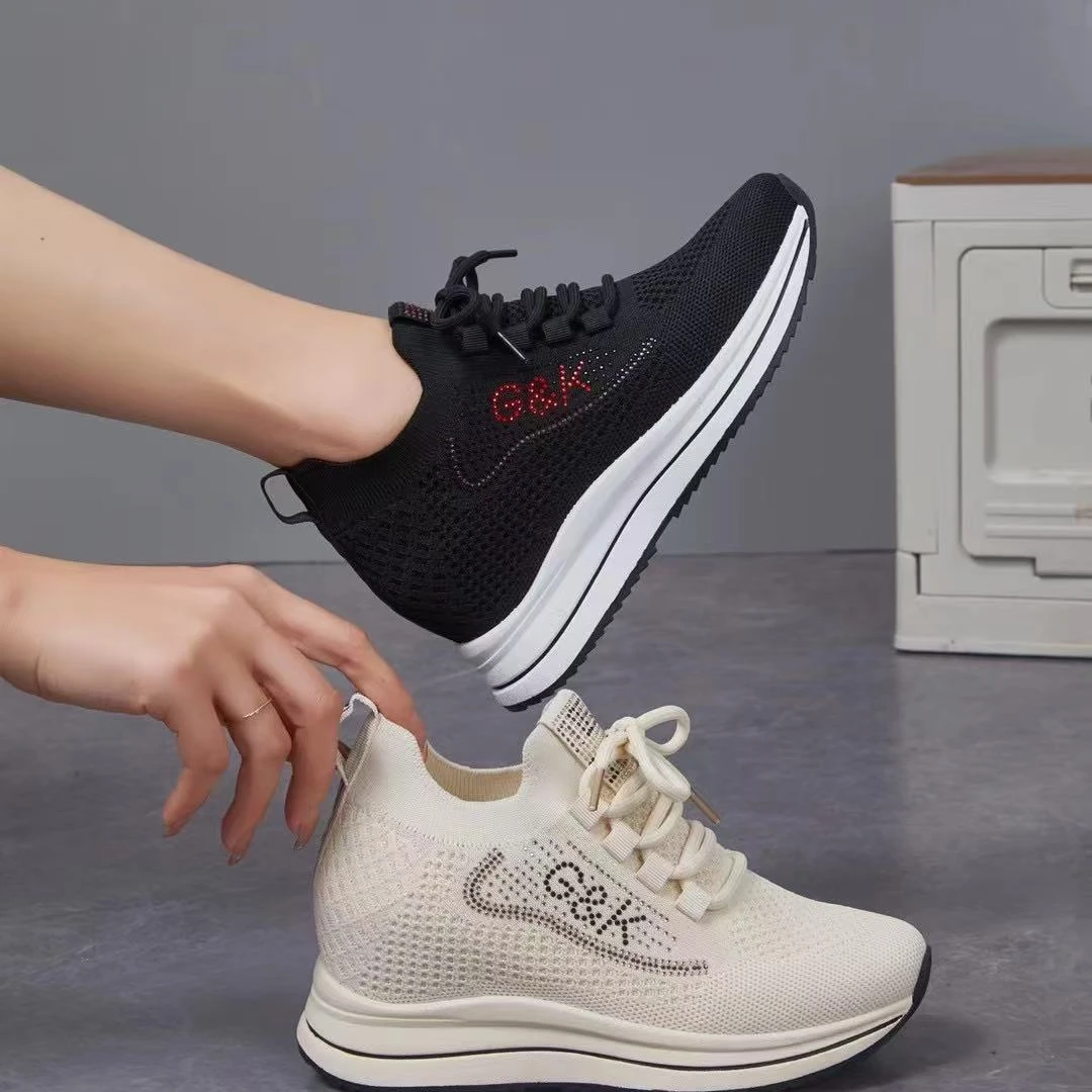 内增高女鞋2025春季新款休闲鞋韩版百搭坡跟妈妈鞋厚底鞋