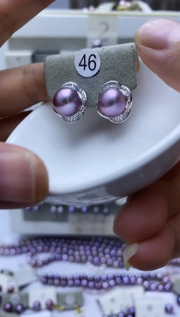 银S925镶嵌淡水珍珠耳饰46