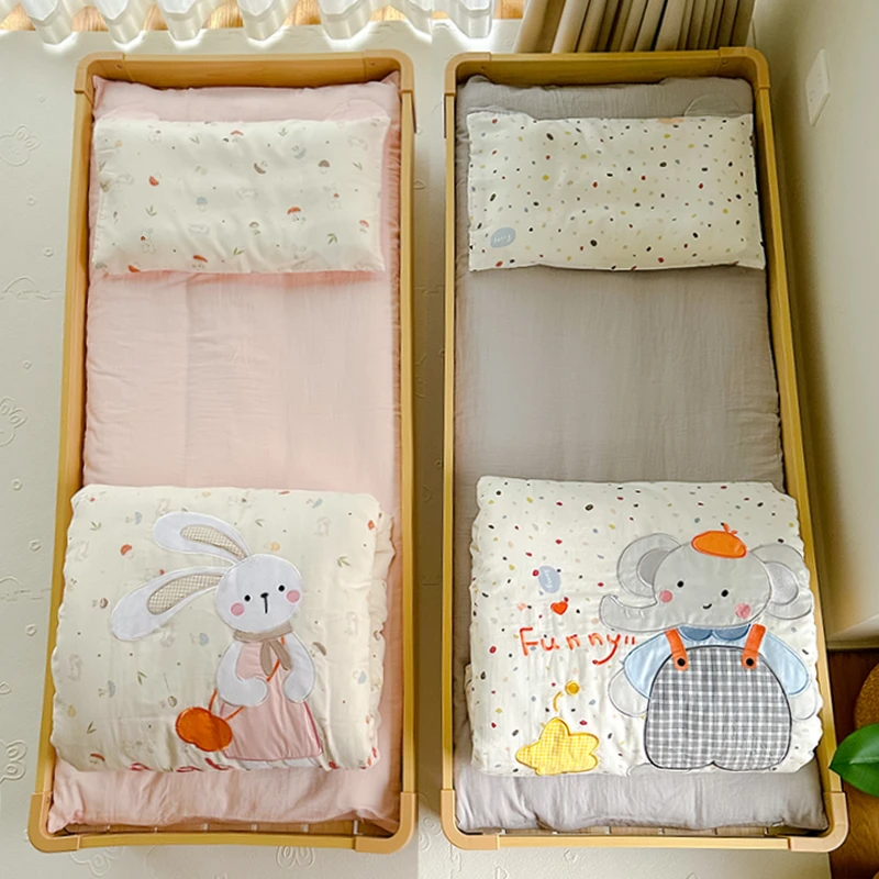 柔软棉纱幼儿园被子三件套入园儿童专用被套七件套婴儿被褥六件套