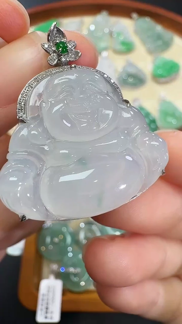 吊坠(不含链)18K金镶嵌翡翠【源头工厂】钻石镶嵌