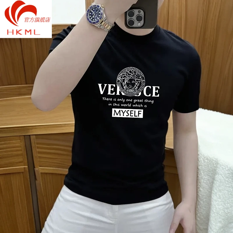 HKML个性短袖印花圆领夏季T恤百搭上衣纯棉打底衫帅气潮流ins上衣