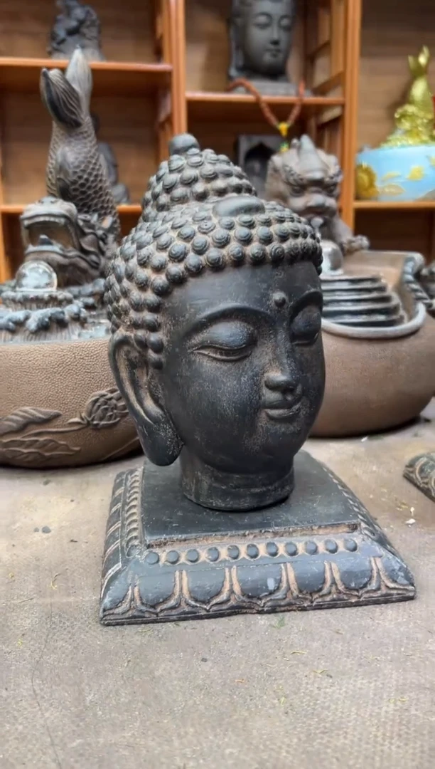 陶土小佛首+莲花底座