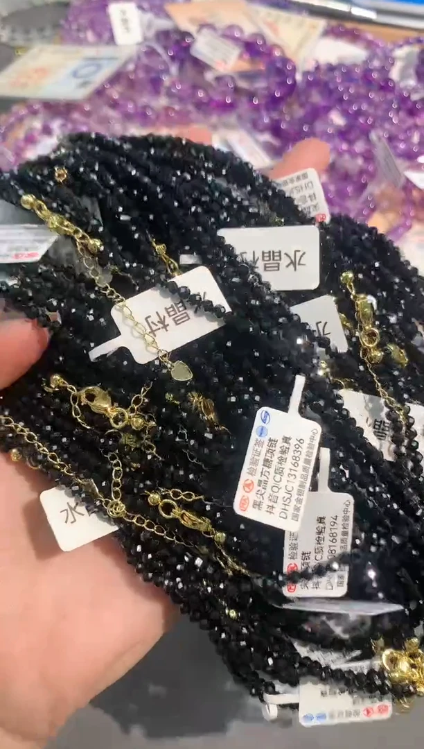 【闪购商品】水晶手链未镶嵌黑尖晶锁骨链（金扣）