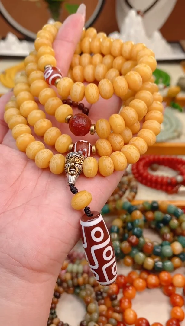 【闪购商品】菩提根/象牙果手串黄菩提六字言九眼款