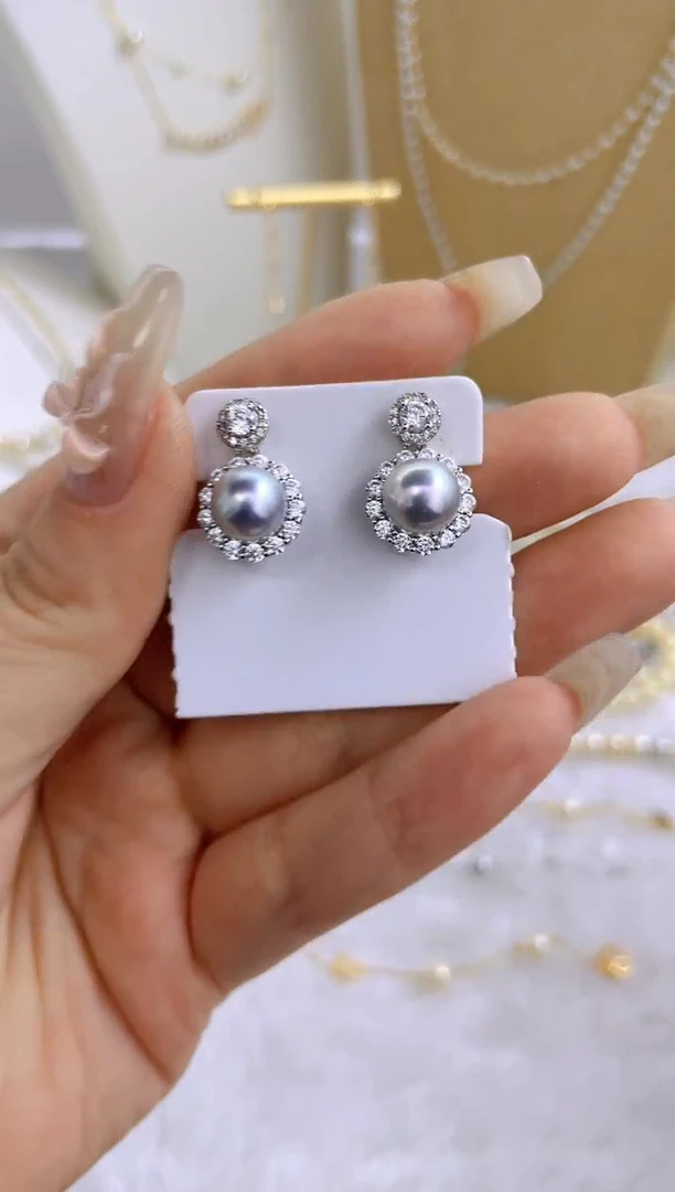 银S925镶嵌耳钉海水珍珠多样性发其一