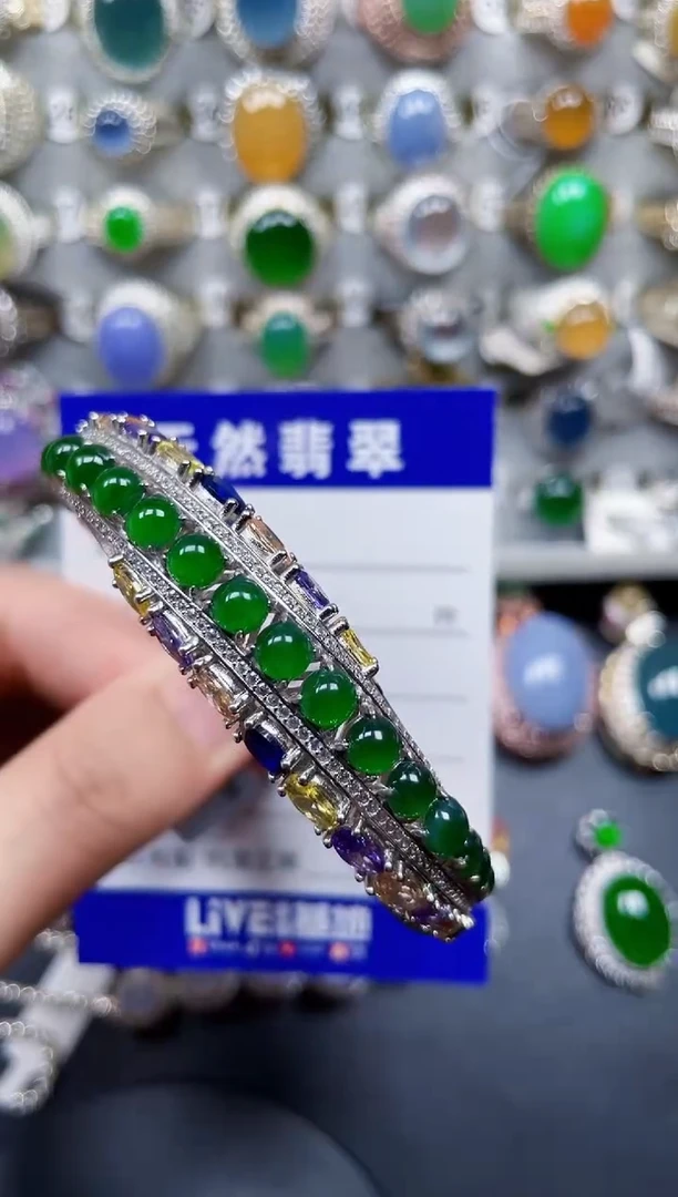 银S925镶嵌手镯翡翠82