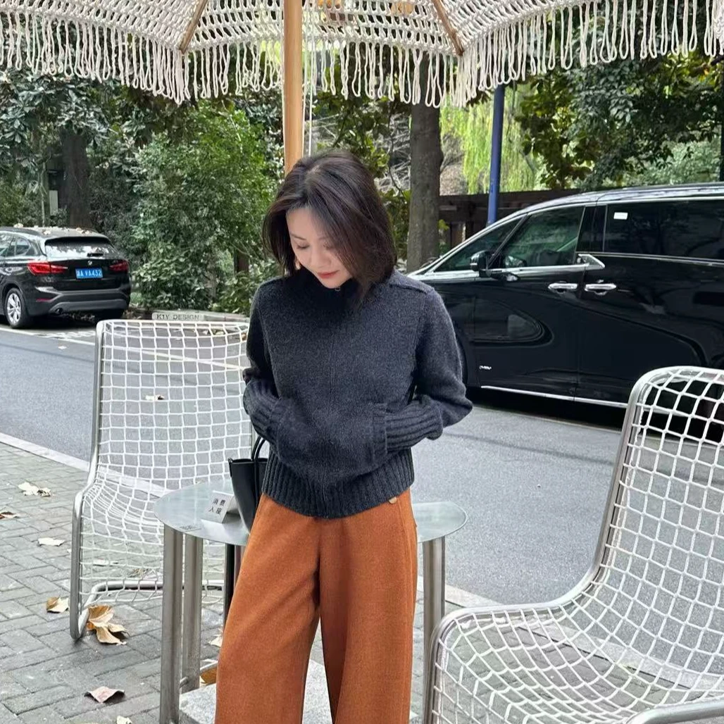 【汐汐女装店】小个子定制秋冬保暖半高领针织拉链毛衣 XXA2512052