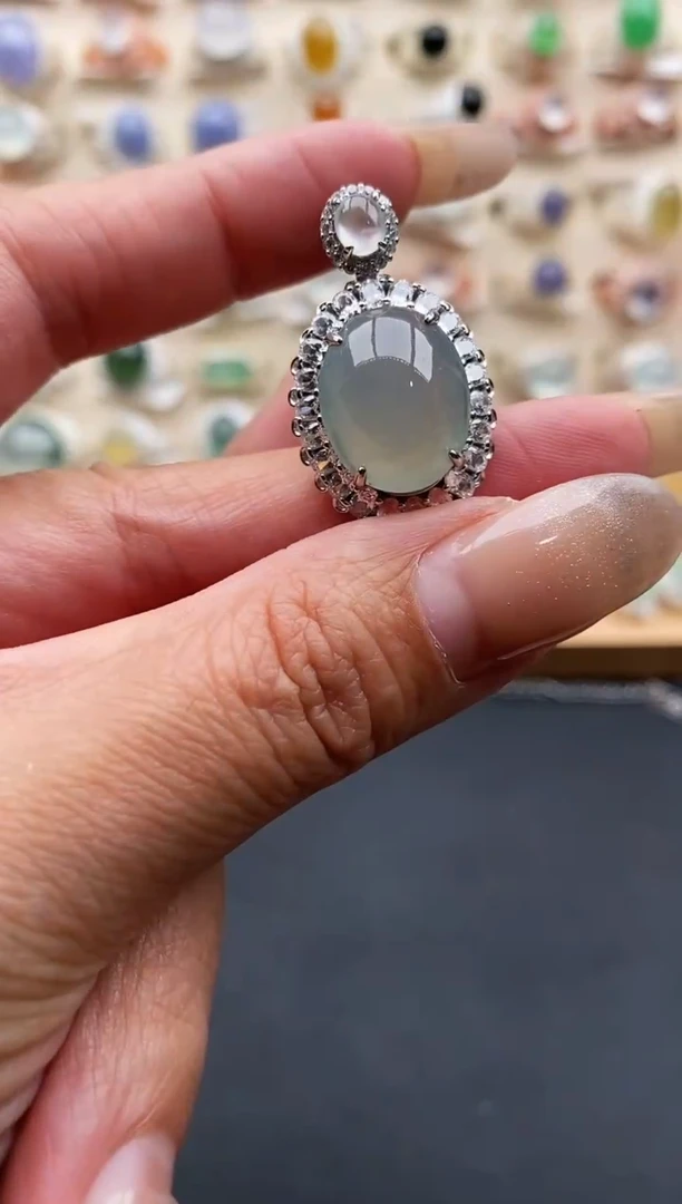 银S925镶嵌戒指翡翠缅甸天然A货翡翠3 6-6