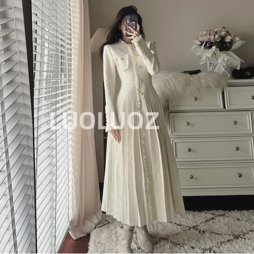 【现货】LUOLUOZ【白月如裳】小香粗花呢百褶拼接修身连衣裙H752