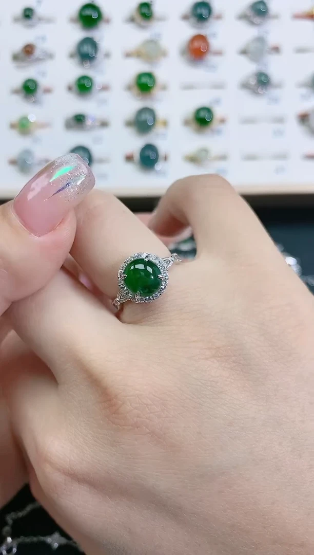 翡翠戒指银S925镶嵌天然翡翠