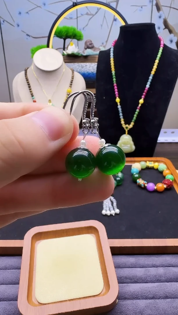 碧玺猫眼耳饰银S925镶嵌E90