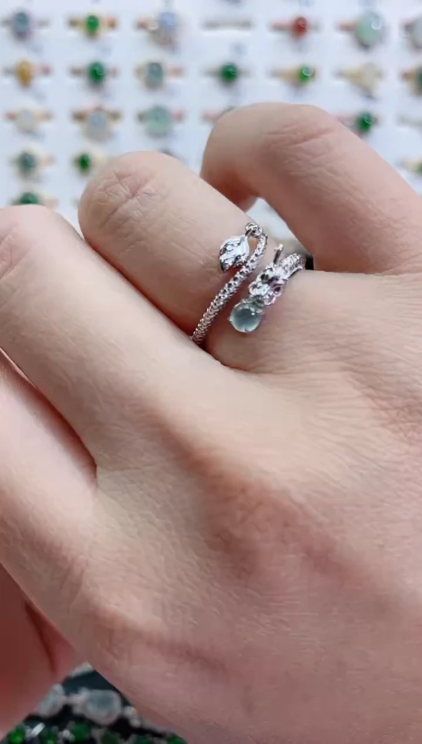 银S925镶嵌戒指翡翠天然翡翠