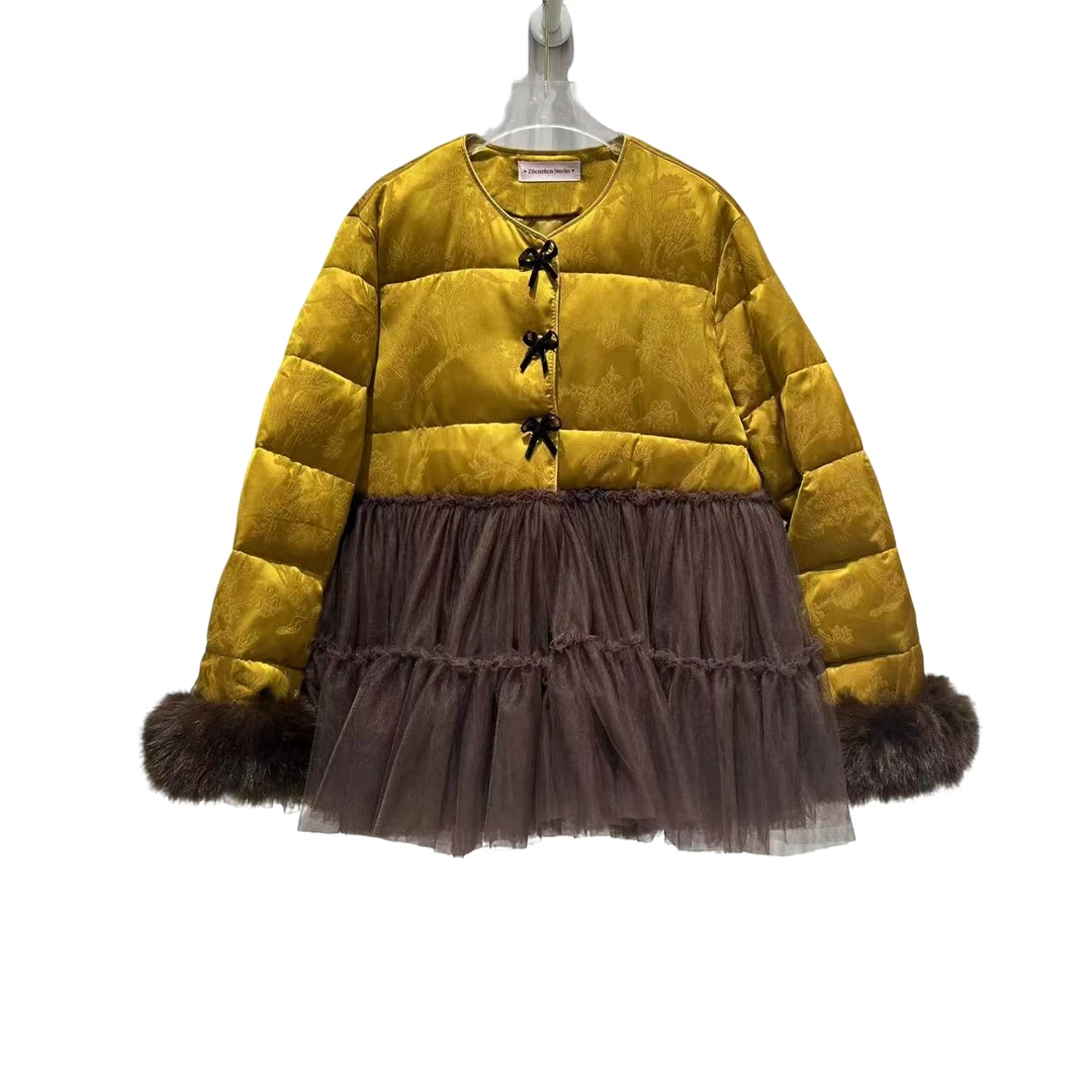 3981【珍珍优选】设计师新款拼接纱纱冬季长袖女装连衣裙