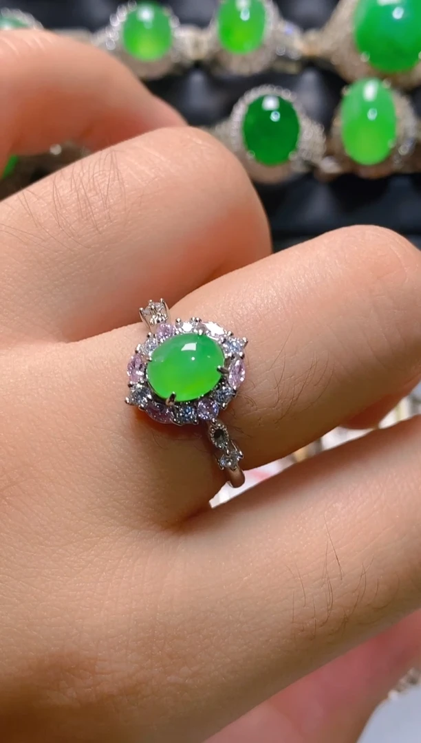 翡翠戒指银S925镶嵌天然